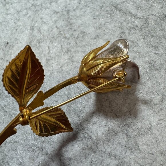 Vintage Gold & Silver Tone Metal Rose Flower Brooch Pin Jewelry 1960's - Picture 6 of 8